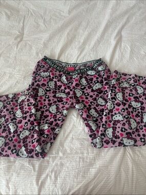 🥥 Hello Kitty Y2K Cheetah Print Fleece Pajama Pants with Logo Waistband